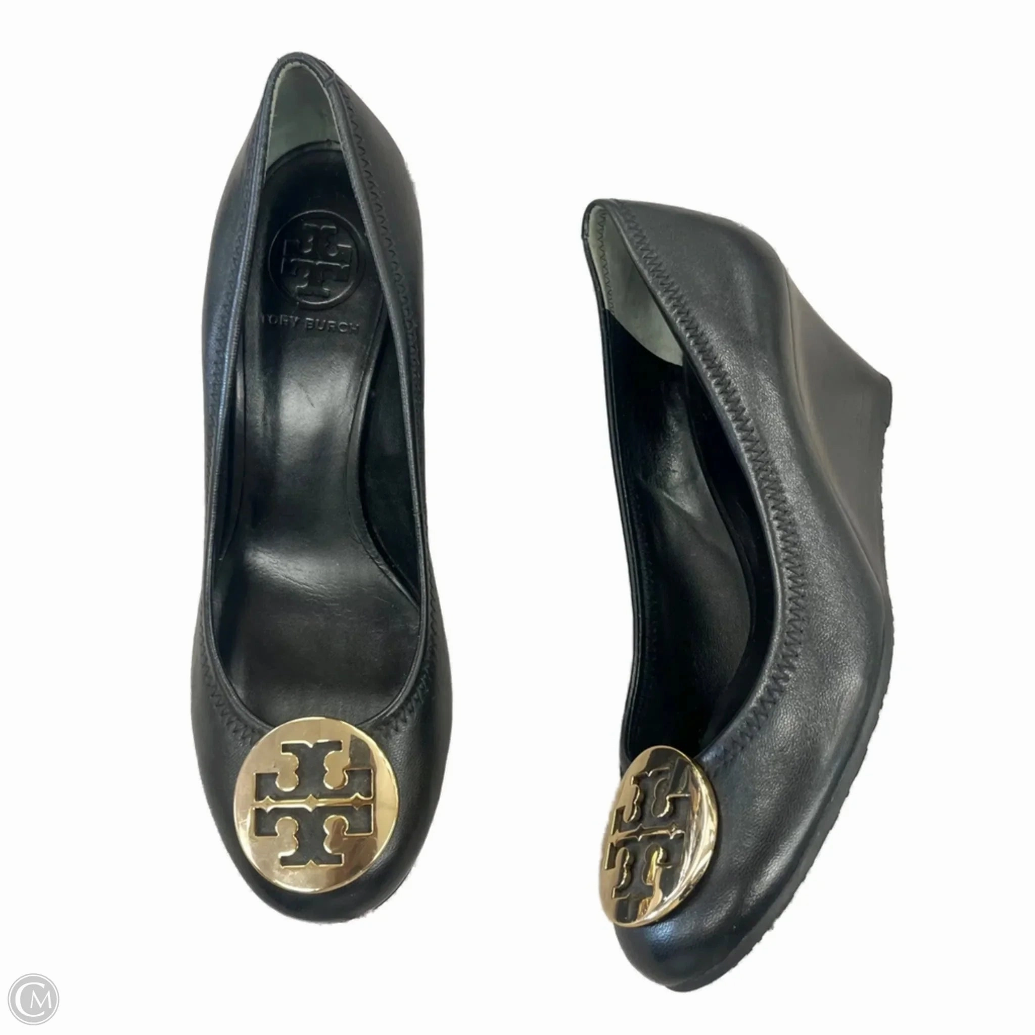Shoes Designer By Tory Burch In Black & Gold, Size: 7.5 Cotton Base