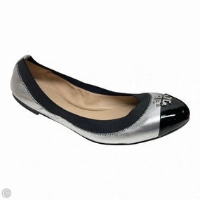 Soft Neutral Anatomical Toe Shape Shoes Designer By Tory Burch In Black & Silver, Size: 9