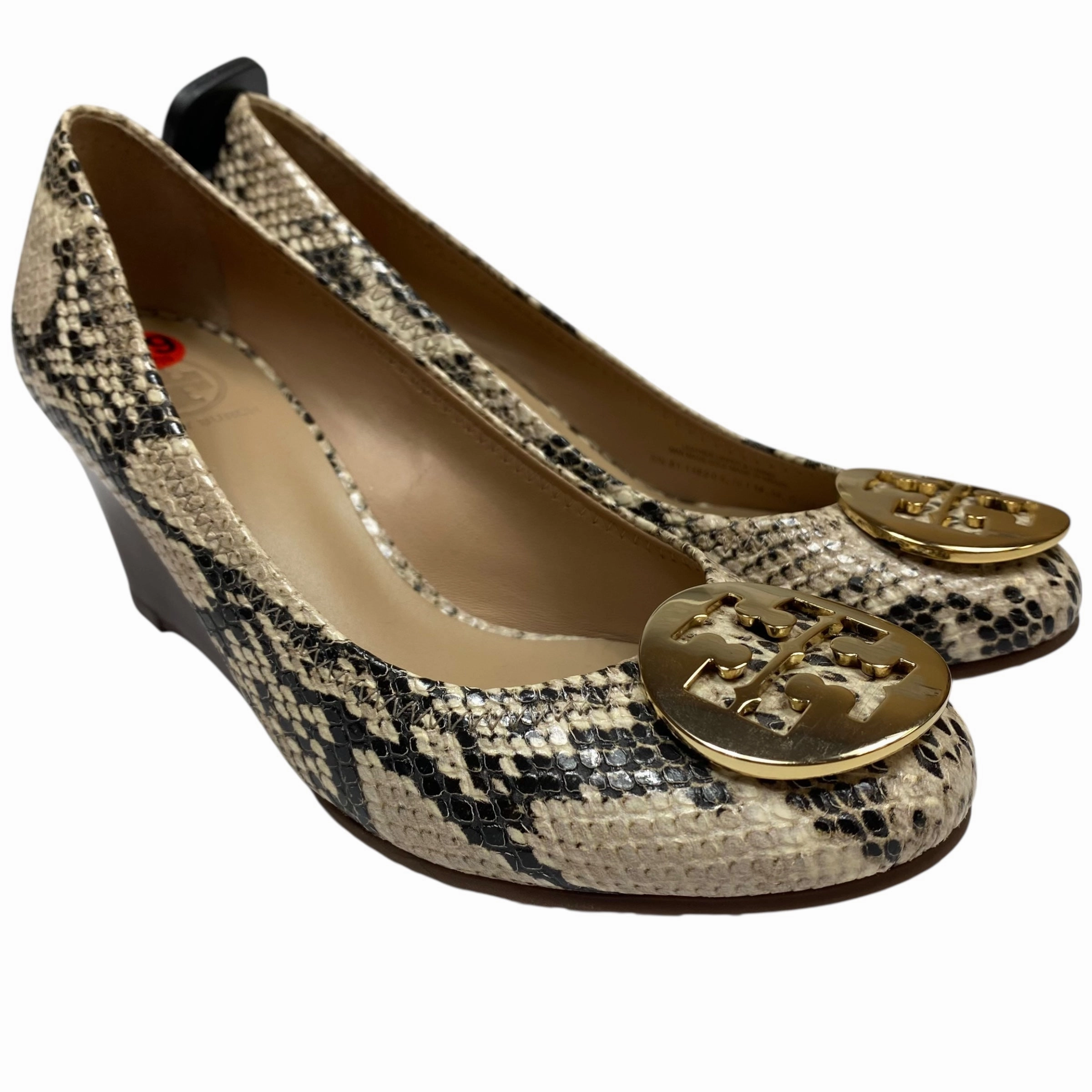 Stretchable Soft Interior Shoes Designer By Tory Burch In Snakeskin Print, Size:6.5