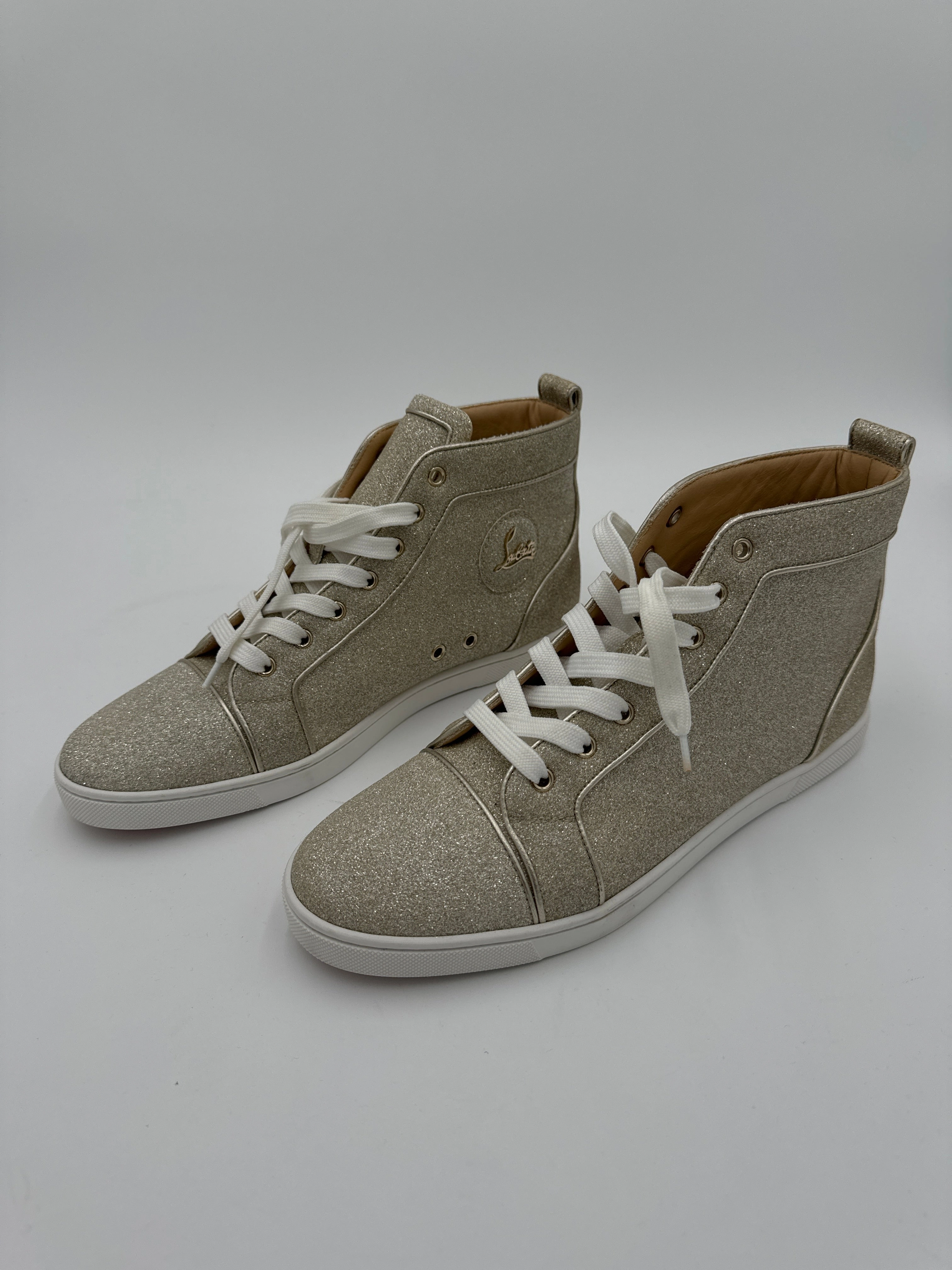 Queen Fit Shoes Luxury Designer By Christian Louboutin In Gold, Size: 12