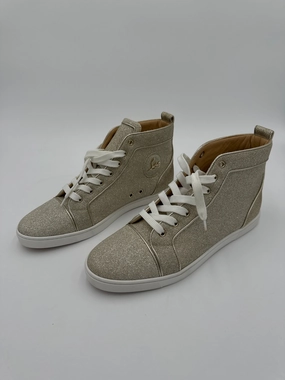 Queen Fit Shoes Luxury Designer By Christian Louboutin In Gold, Size: 12