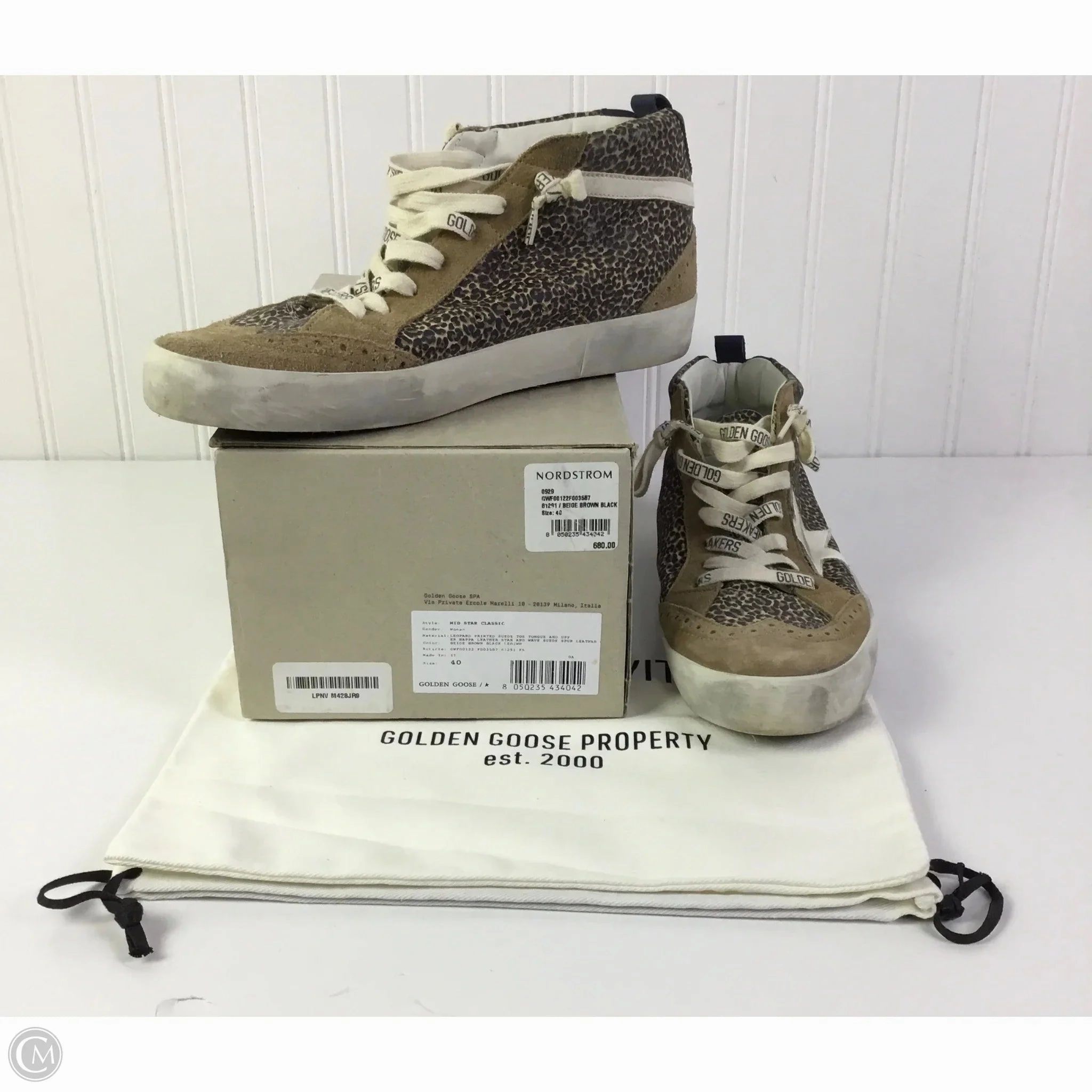 Cold Tone Memory Foam Casual Wear Shoes Luxury Designer By Golden Goose In Animal Print, Size: 9.5
