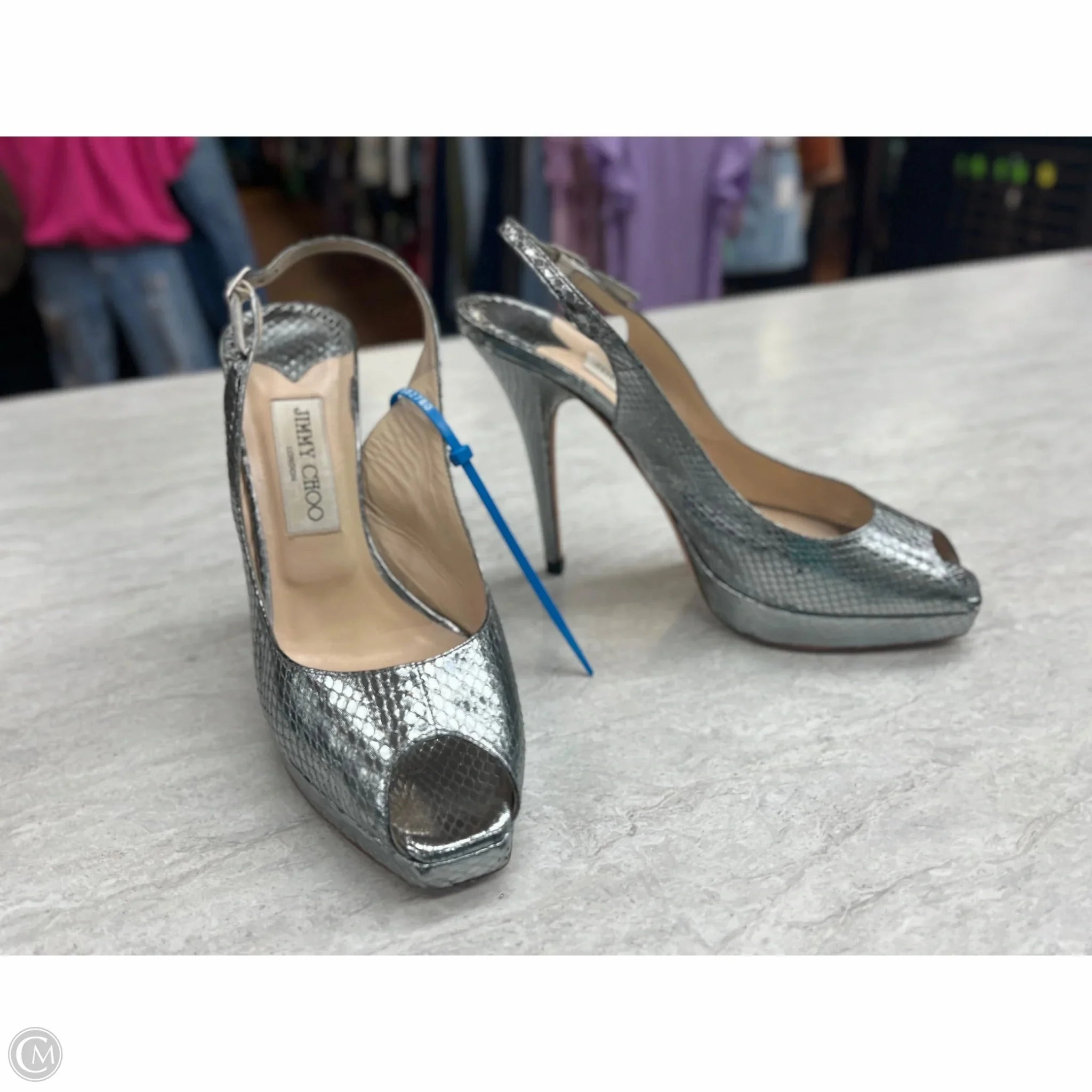 Shoes Luxury Designer By Jimmy Choo In Silver, Size: 8.5 Festival Vibe