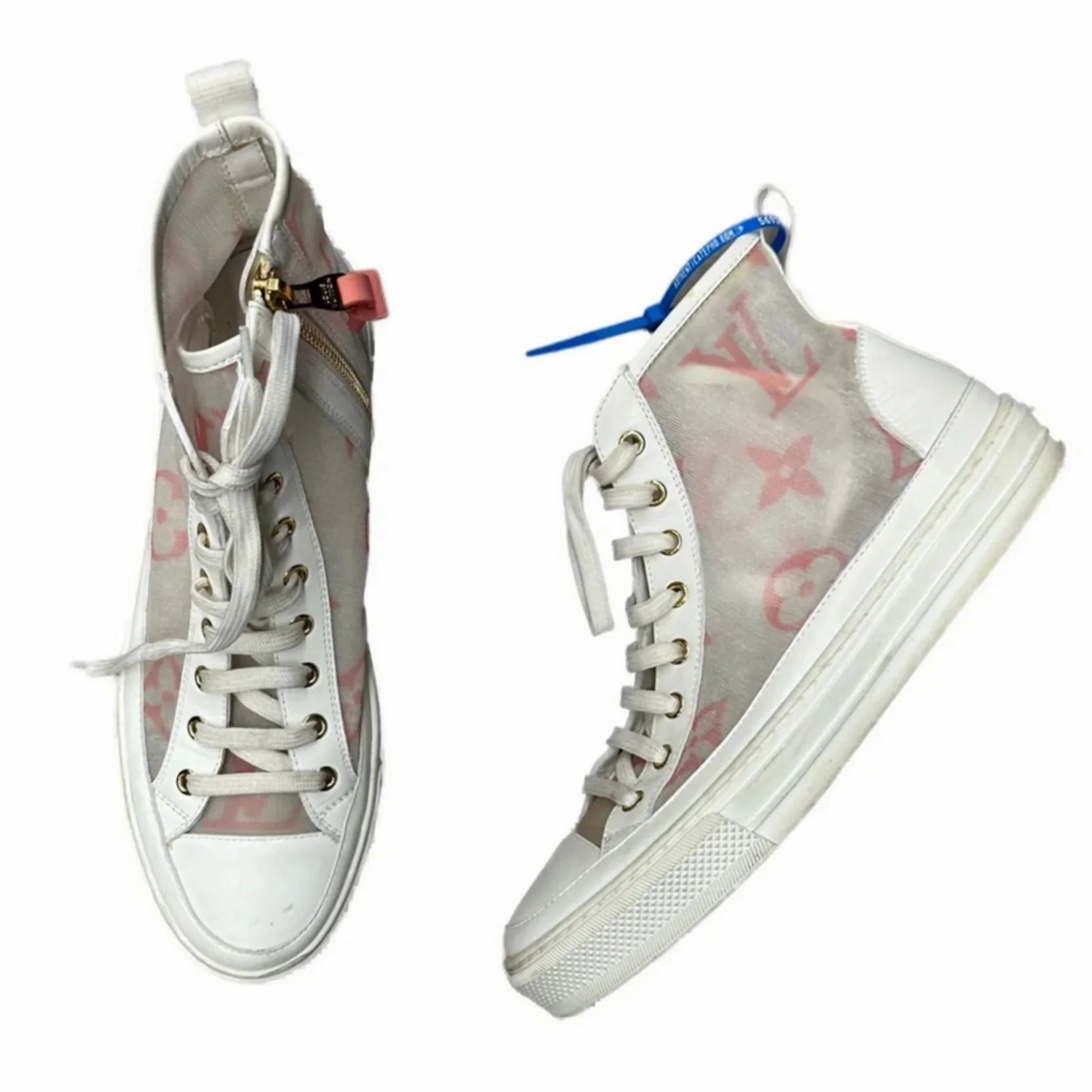 Shoes Luxury Designer By Louis Vuitton In Pink & White, Size: 8.5 Sustainable Vegan Material