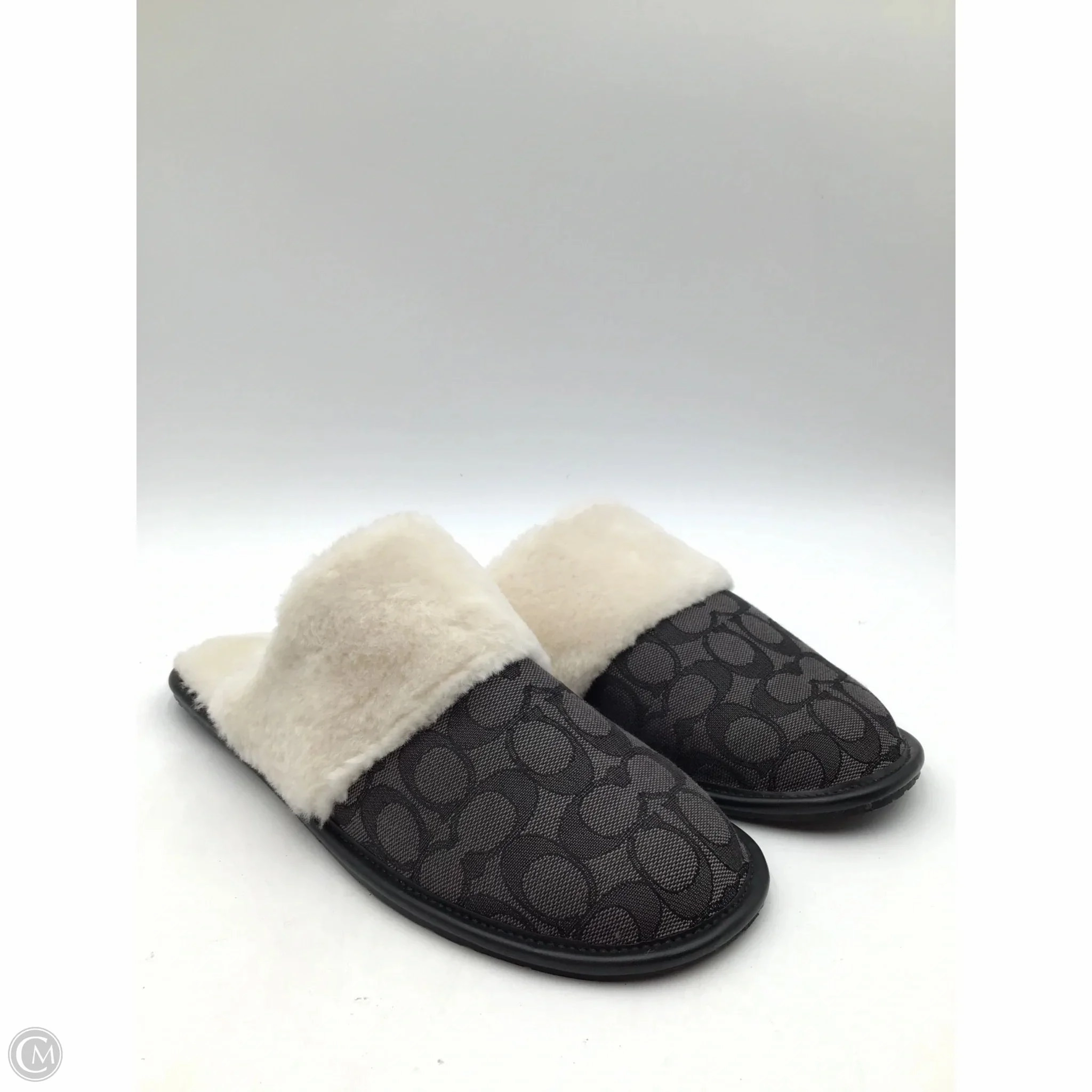 Slippers Designer By Coach In Black & Cream, Size: 10 Proprioception Enhance Festival Vibe
