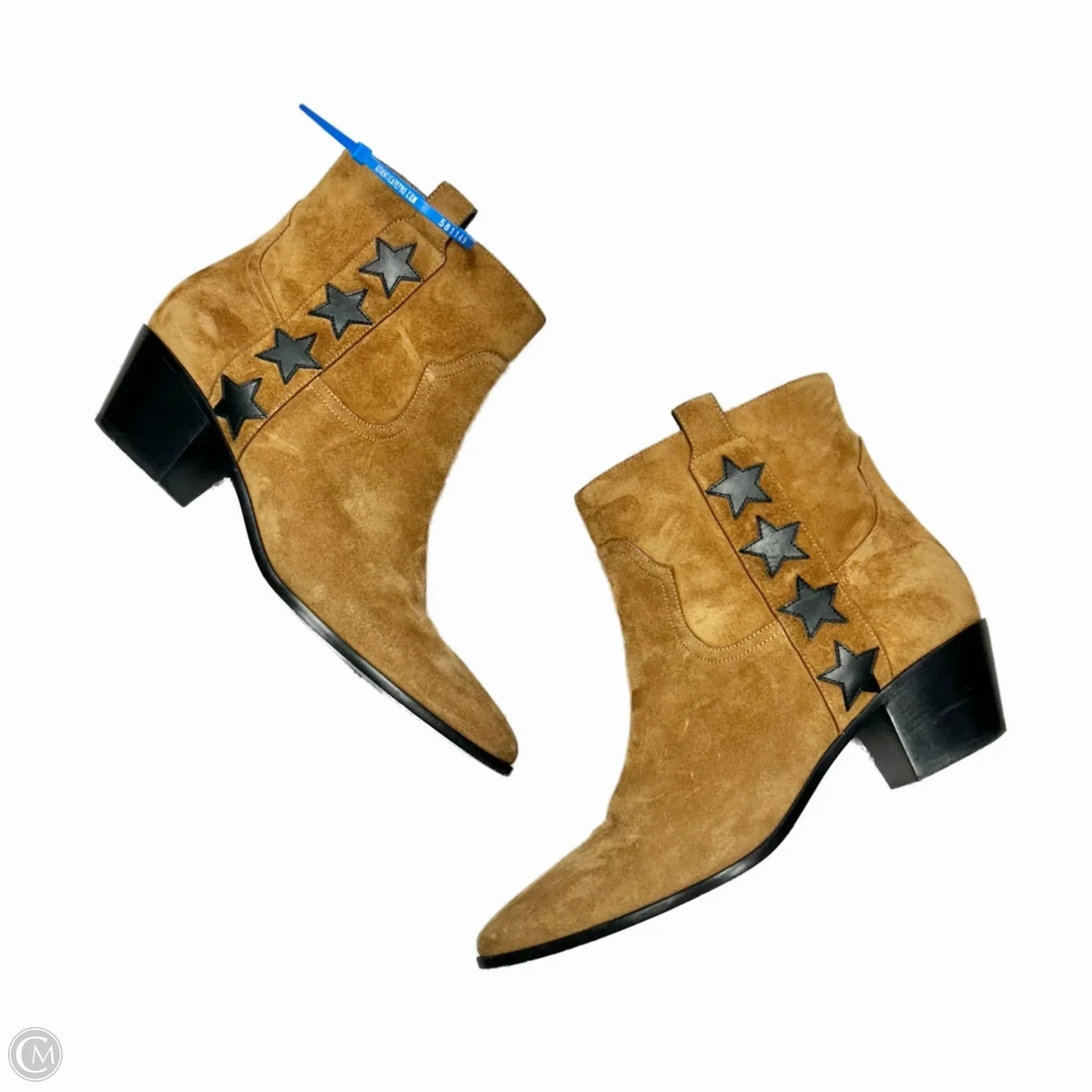 Urban Sleek Boots Luxury Designer By Yves Saint Laurent In Black & Tan, Size: 8