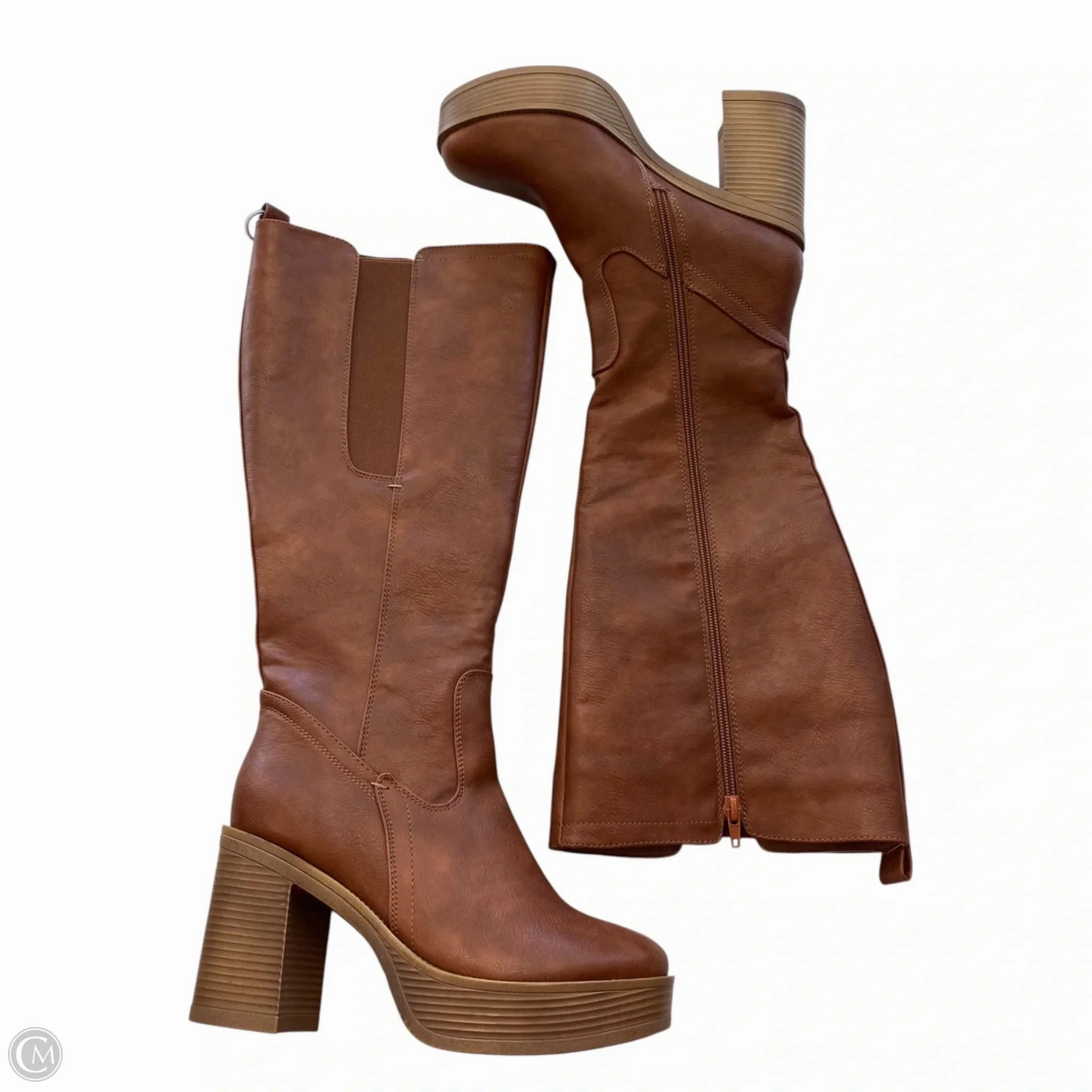 Boots Knee Heels By Yoki In Brown, Size: 9 Structured Fit