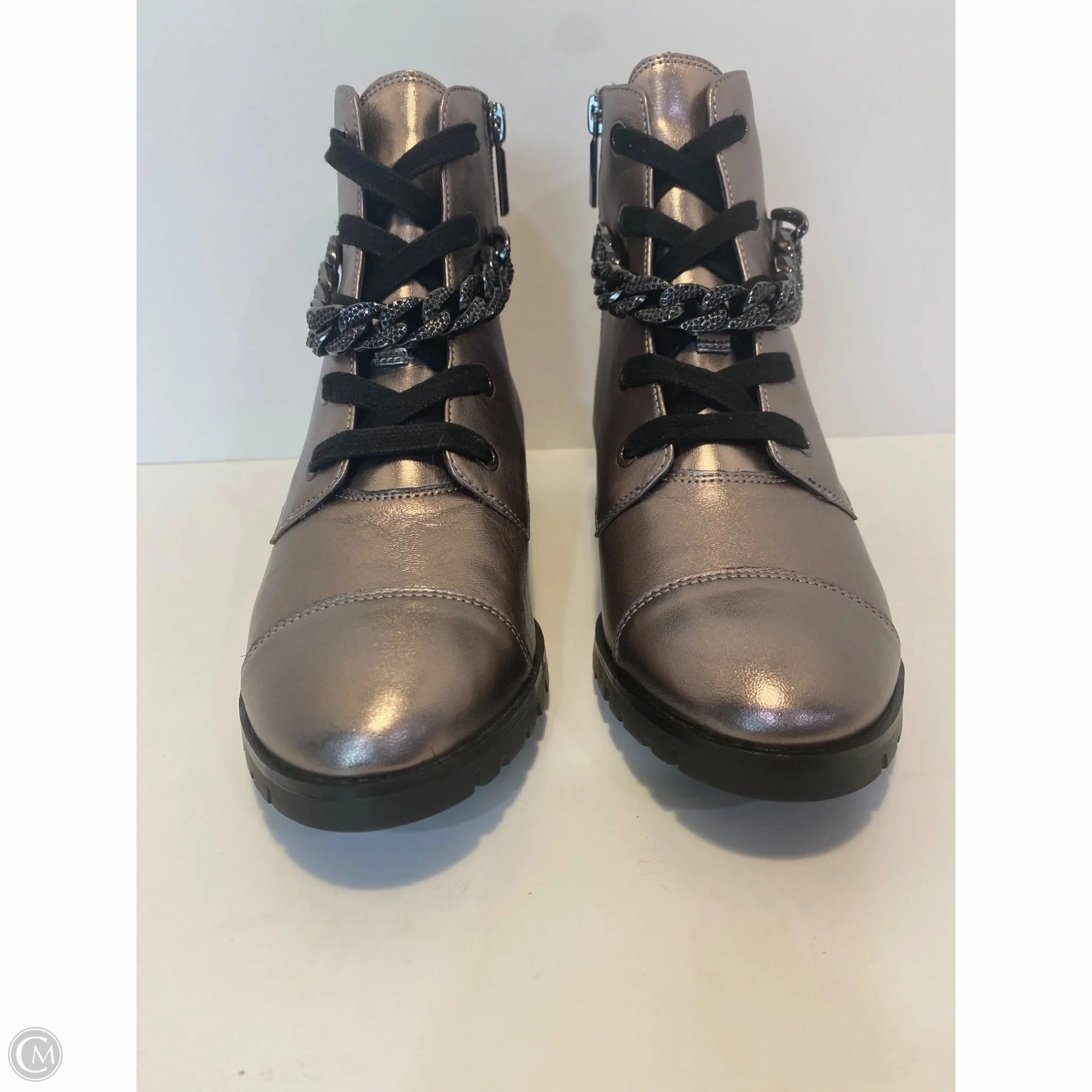 Boots Designer By Karl Lagerfeld In Silver, Size: 6.5 Anti Bacterial