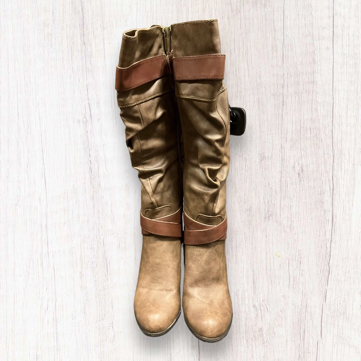 Padded collar Shock Absorbing Cold Weather Commuter Brown Boots Knee Heels Clothes Mentor, Size 8