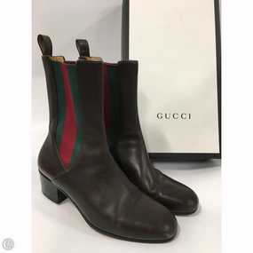 Boots Luxury Designer By Gucci In Brown, Size: 6 Retro Core