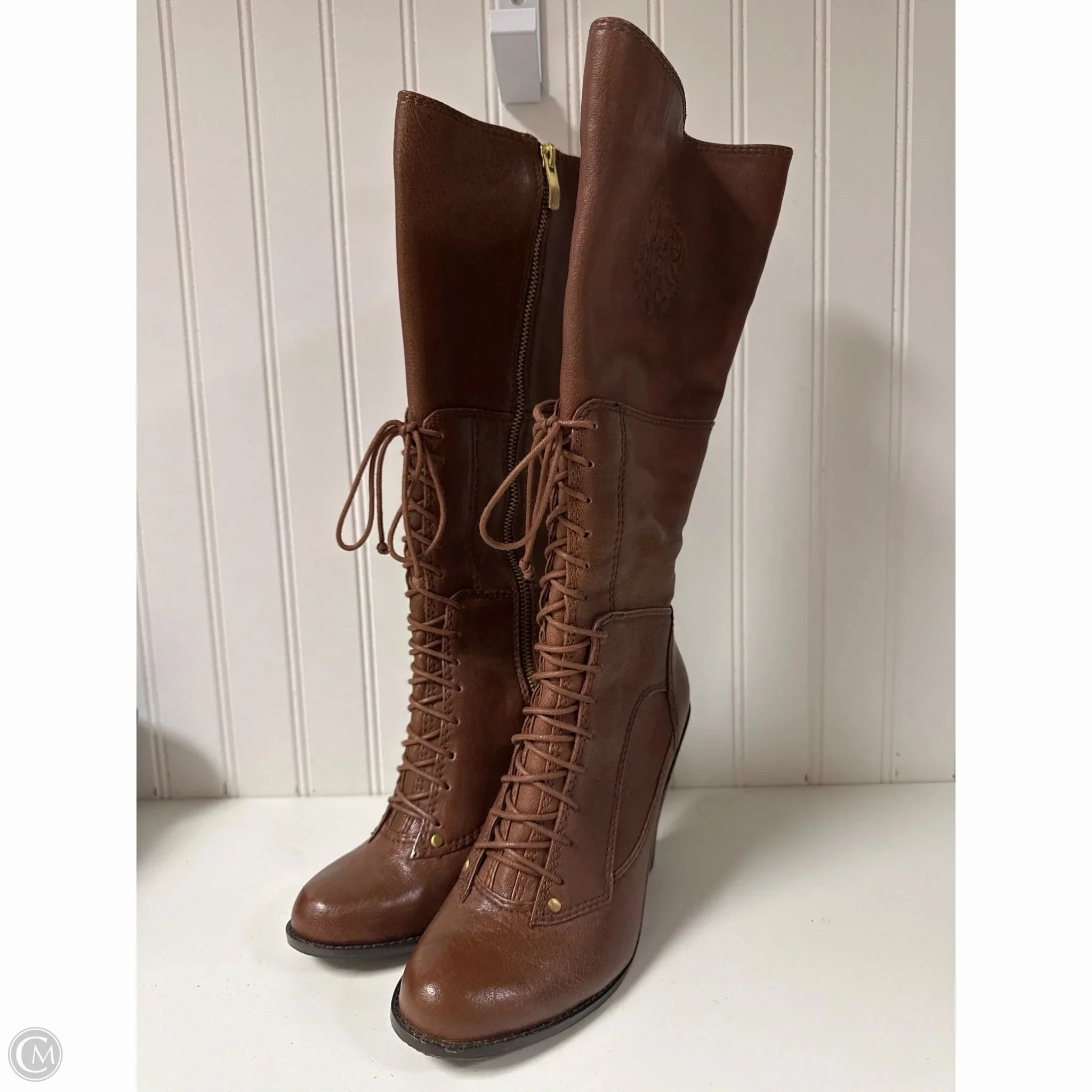 Thermal Regulating Layer Boots Knee Heels By Vince Camuto In Brown, Size: 6