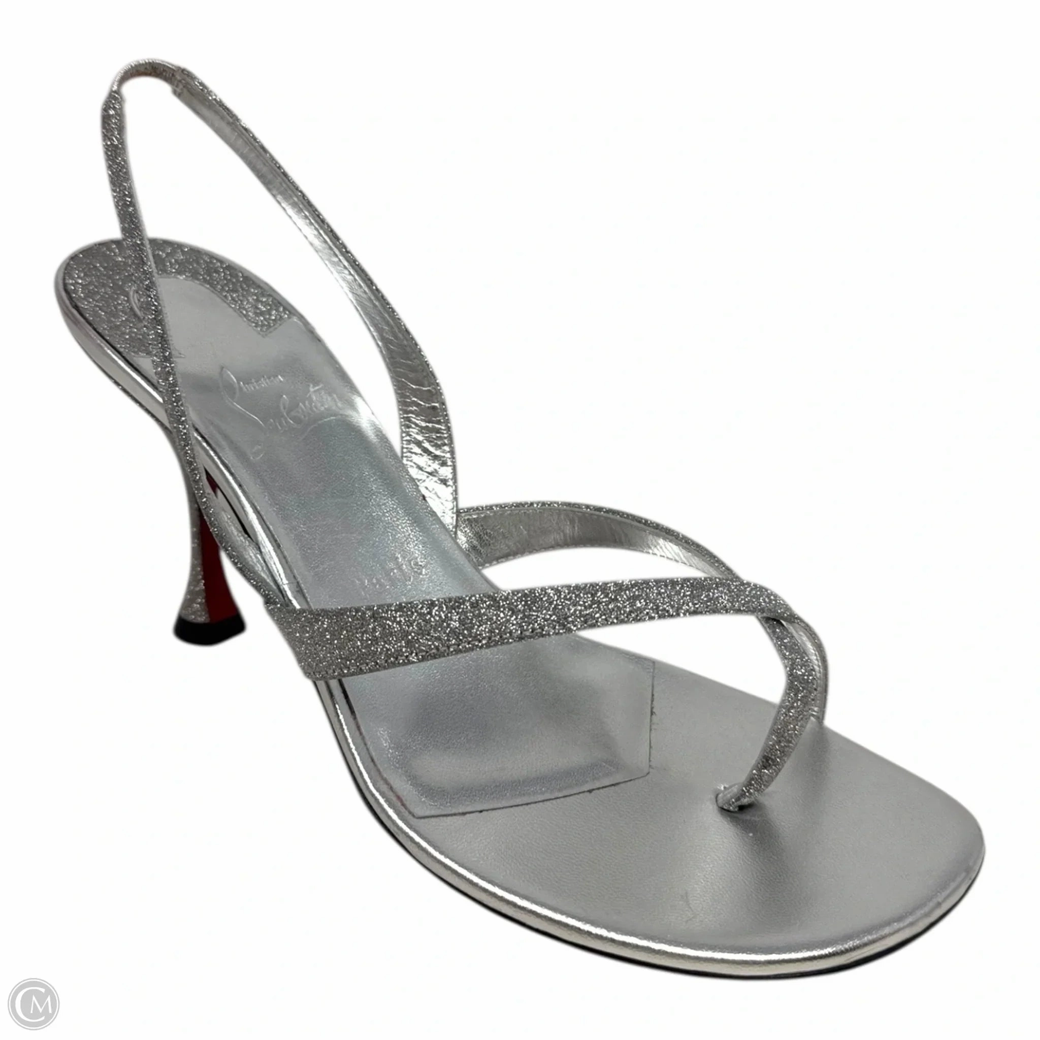Taralita Glitter 85mm Slingback Heel Sandals Shoes Luxury Designer By Christian Louboutin In Silver, Size: 9 (IT 40) Breathable Road Trip