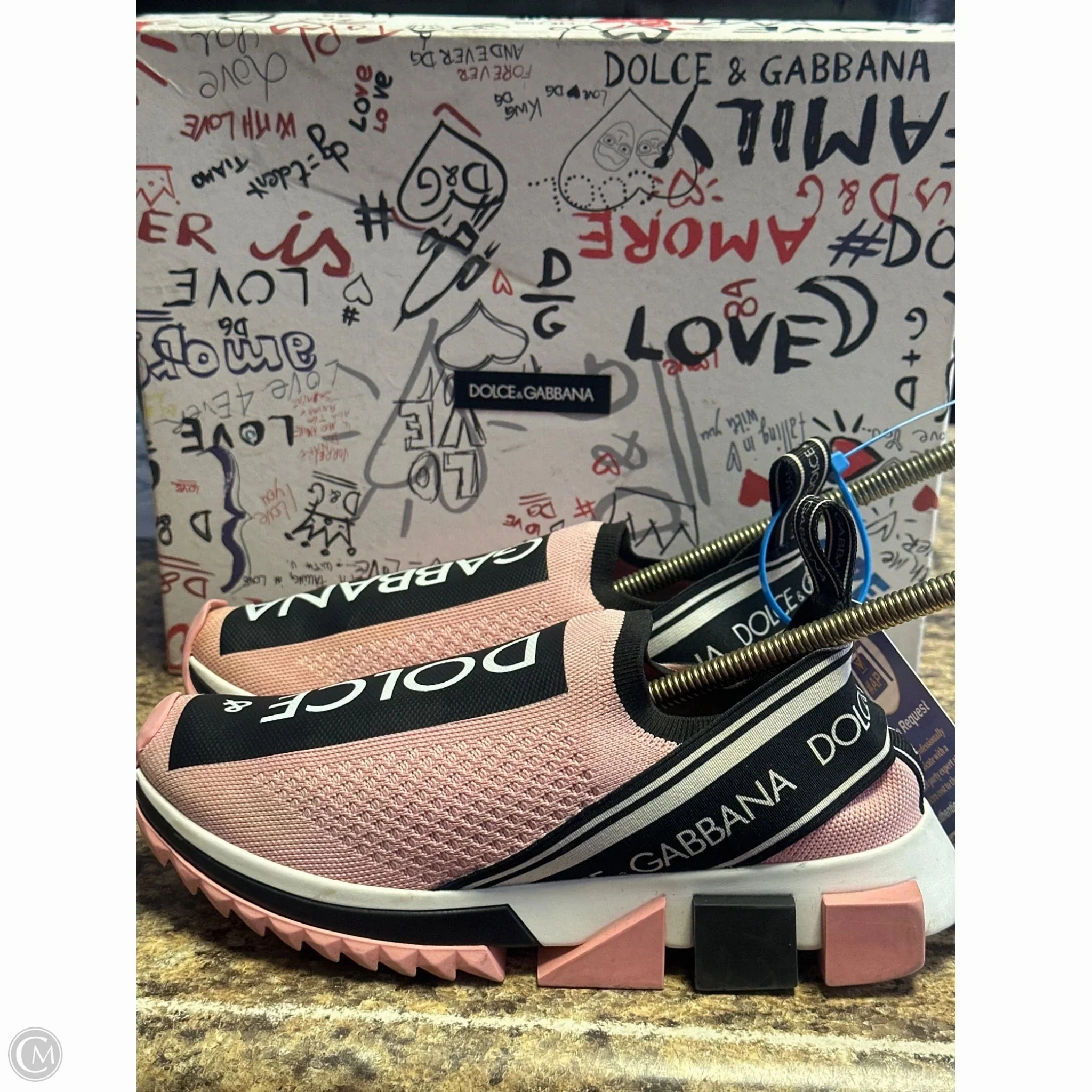 Shoes Luxury Designer By Dolce And Gabbana In Black & Pink, Size: 6.5 Future Walk