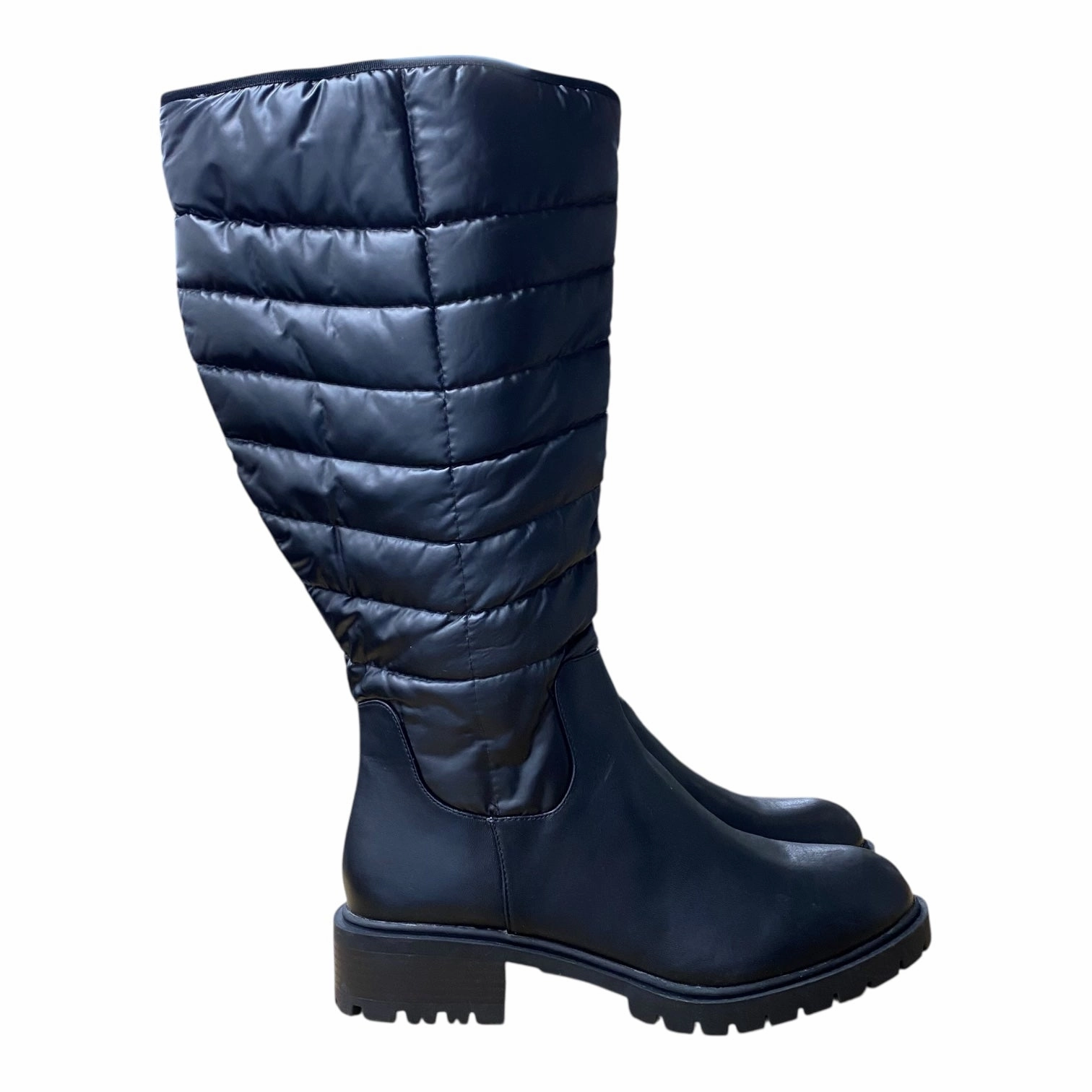 Memory Foam Footbed Gloss Shine BOOTS KNEE HEELS by TORRID In BLACK, Size: 10.5