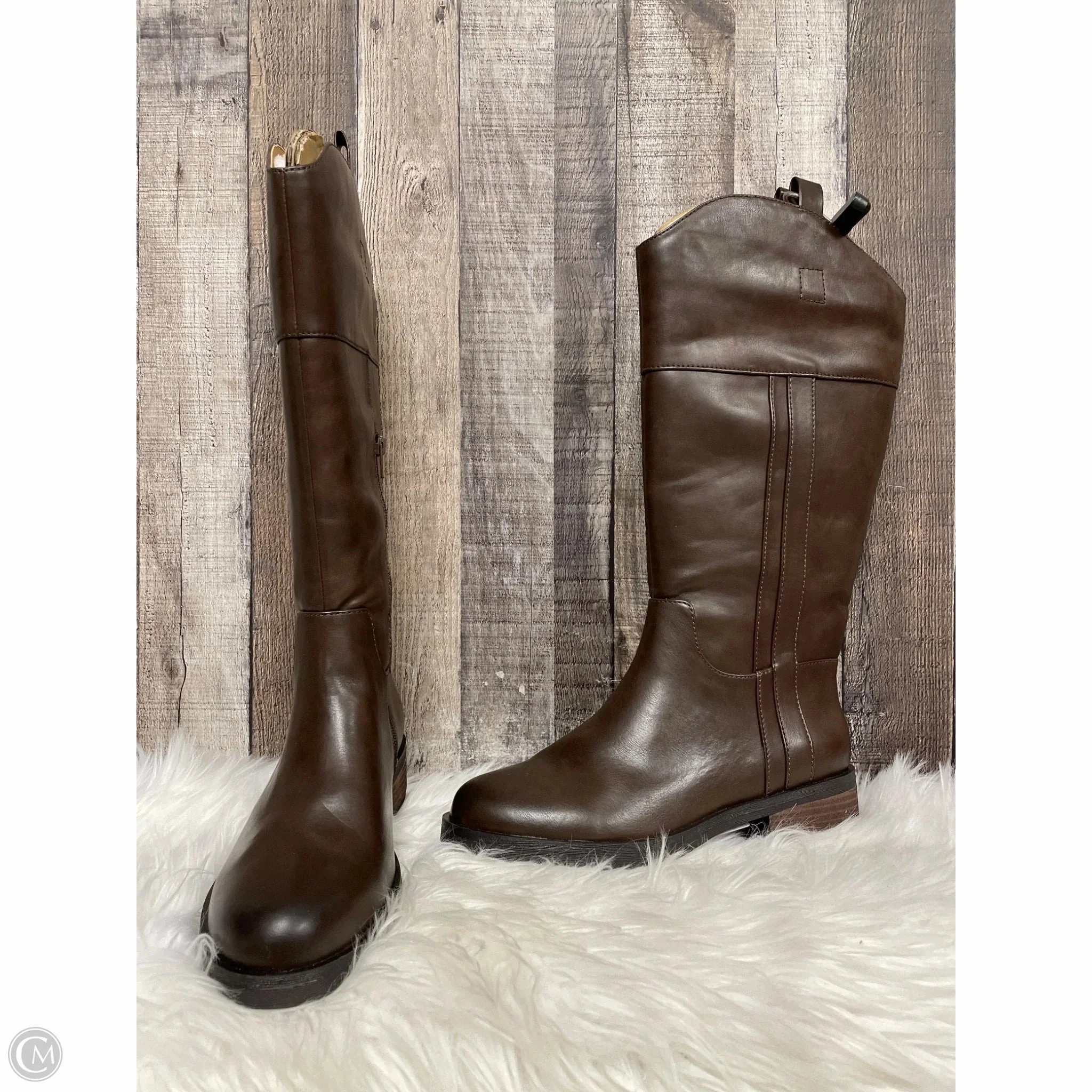 Flexible Frame Urban Traveler Boots Knee Flats By Crown Vintage In Brown, Size: 9