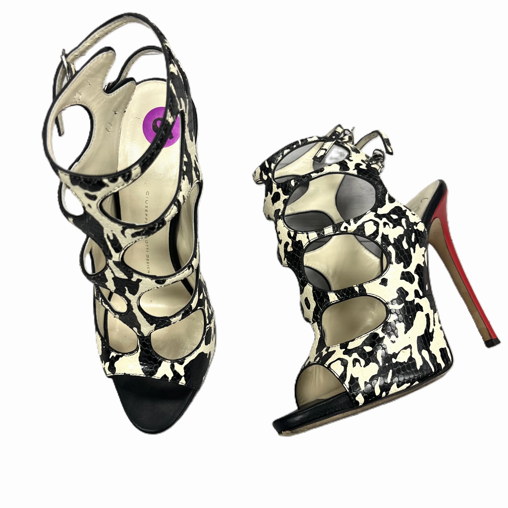 Shoes Designer Stiletto By Giuseppe Zanotti In Black & White, Size: 9 Sweat Resistant Standing Workers