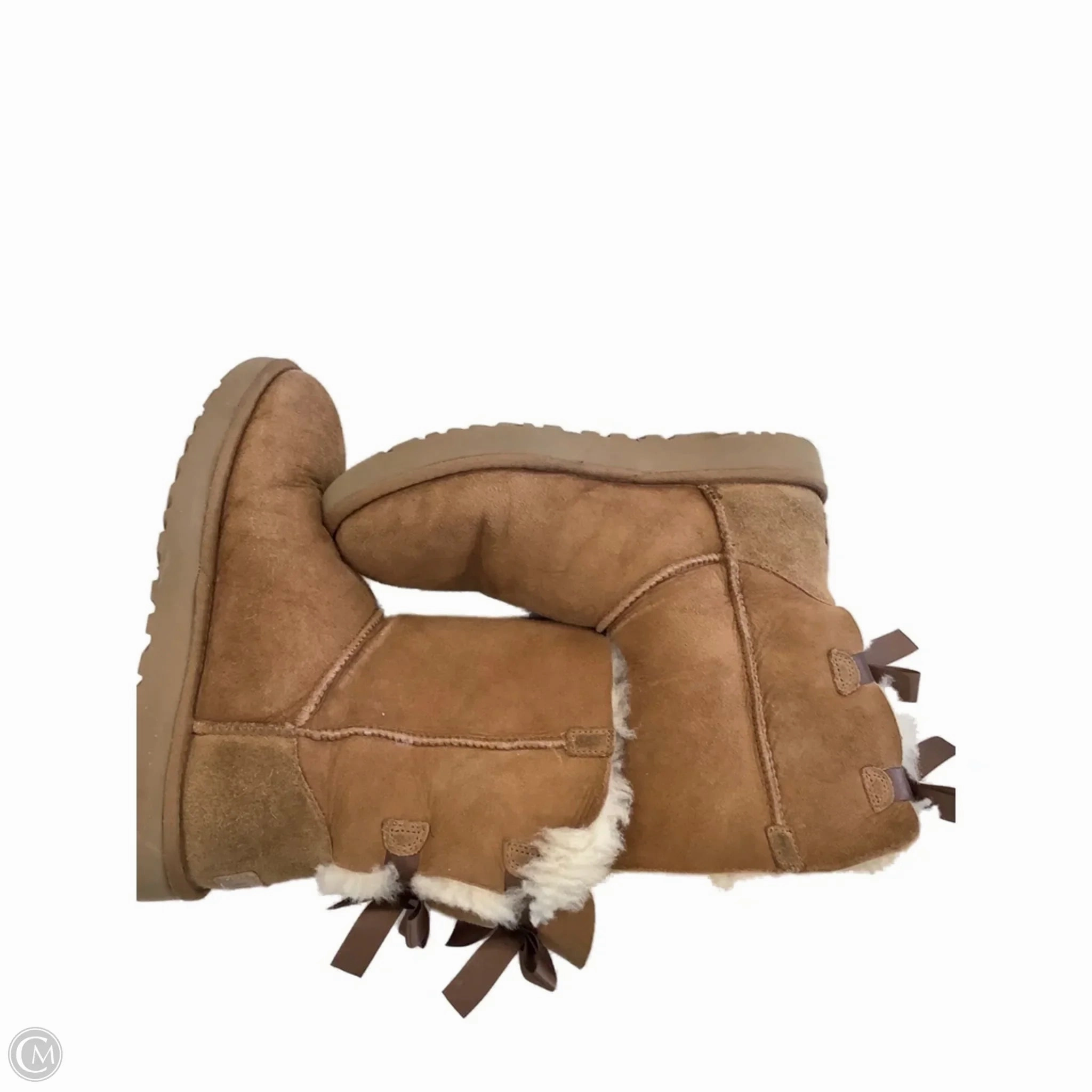 Fur Trim Boots Designer By Ugg In Brown, Size: 9