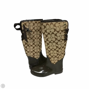 Shiny Tone Boots Designer By Coach In Beige, Size: 8