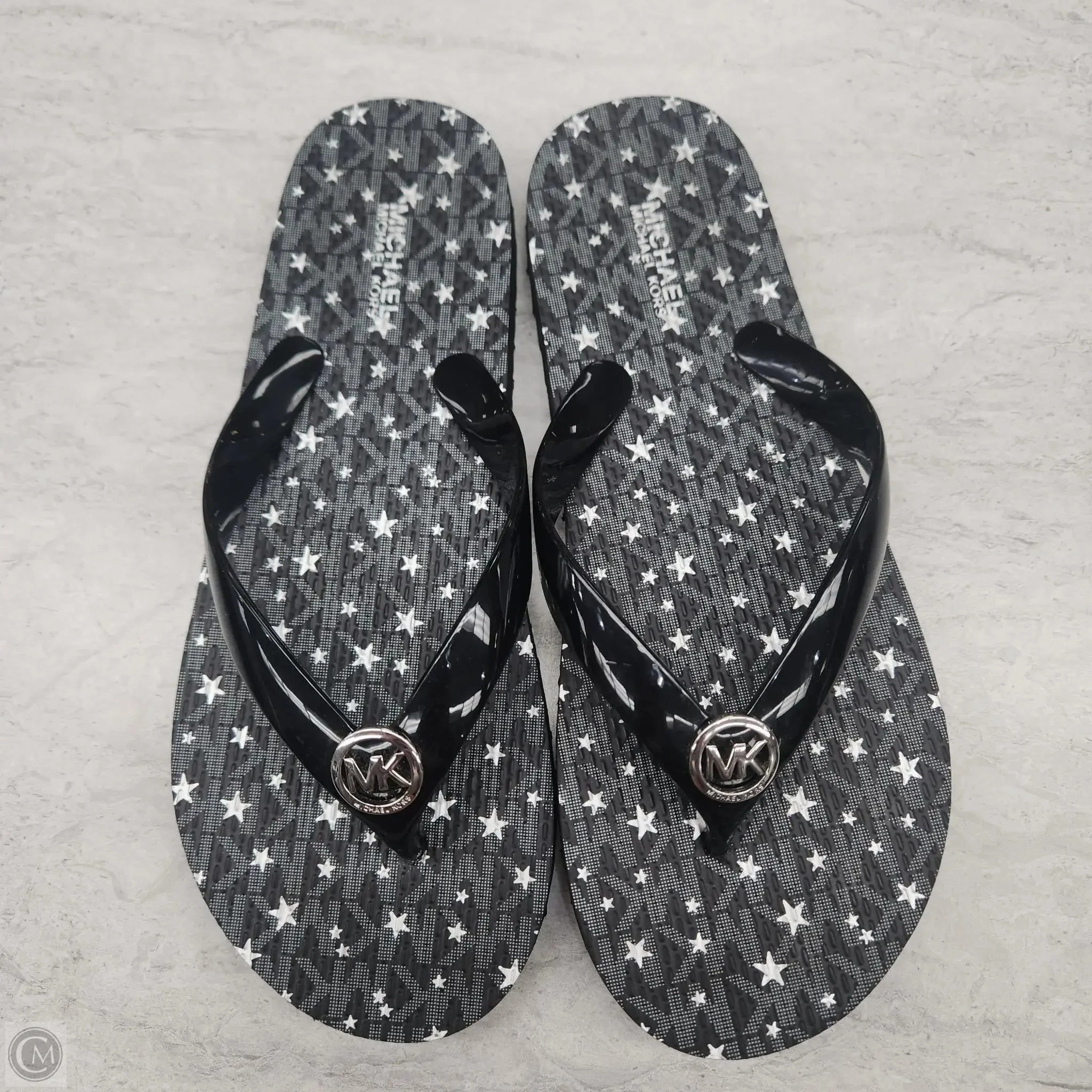 Kind Glow Breathable Daily Walk Sandals Designer By Michael Kors In Black & Silver, Size: 7