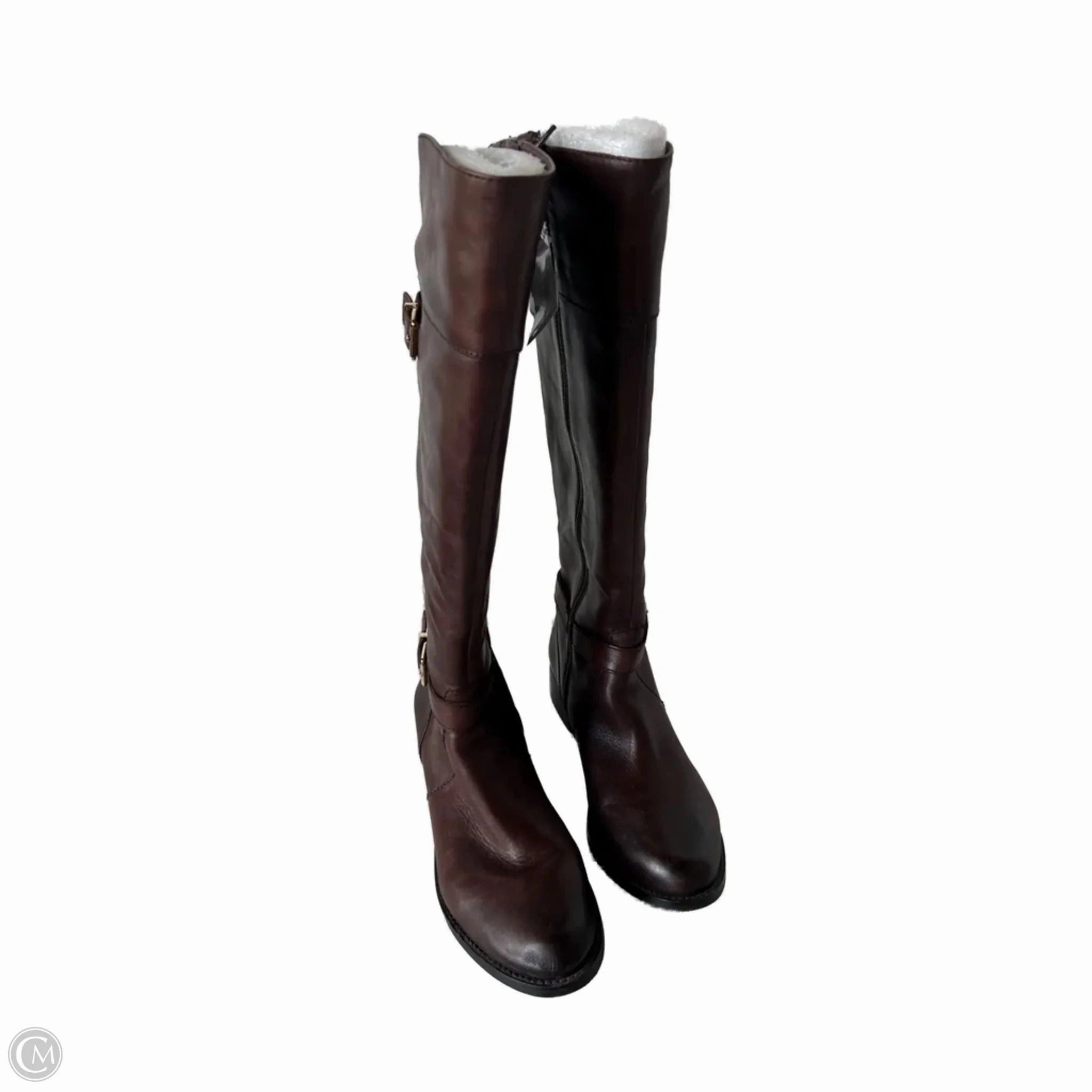Protective Finish Windy Weather Love Pair Boots Knee Flats By Gianni Bini In Brown, Size: 7.5
