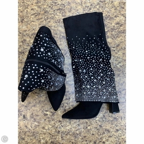 Boots Knee Heels By Rouge In Black & Silver, Size: 8 Anti Slip Sole