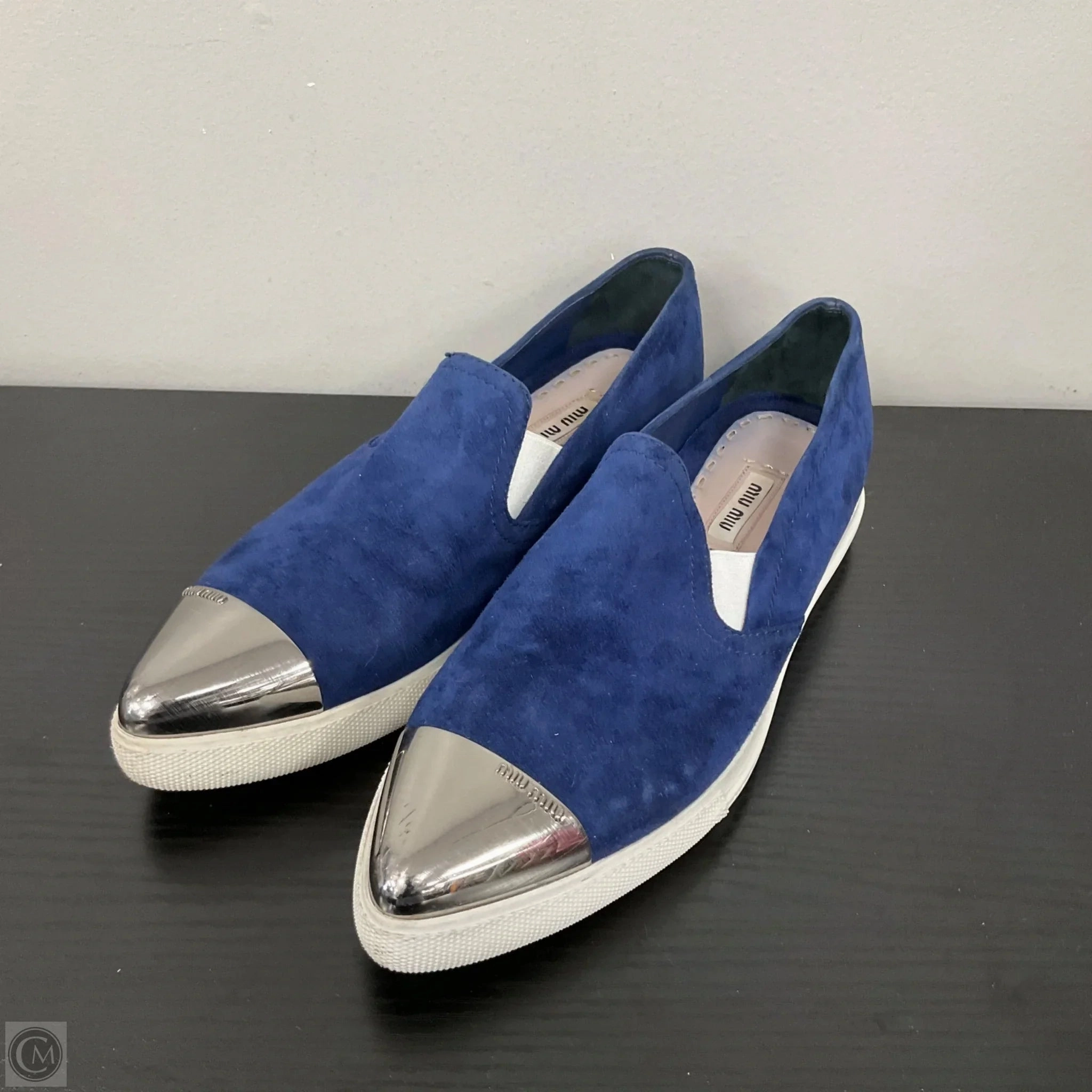 Workout Shoes Luxury Designer By Miu Miu In Blue & Silver, Size: 6.5