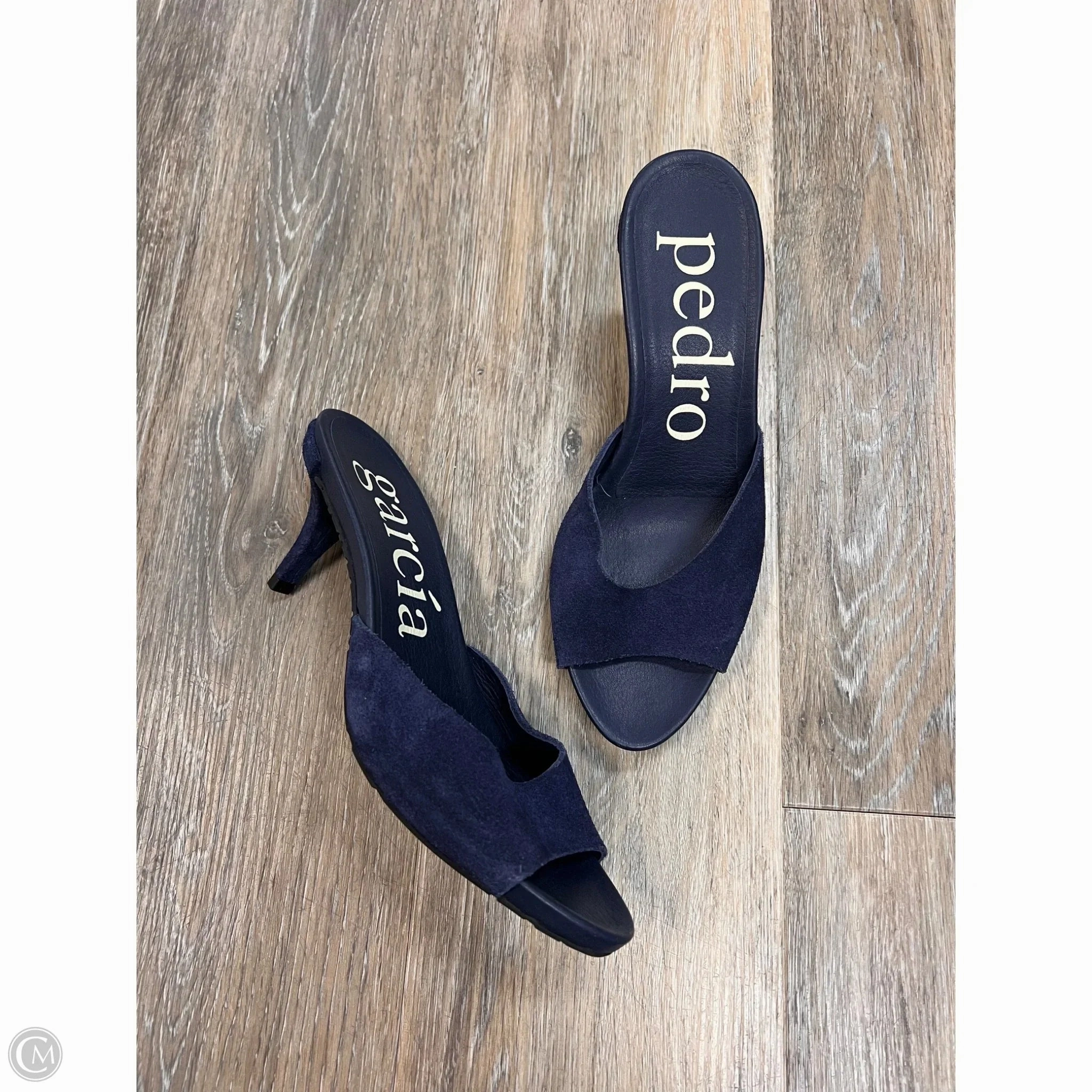 Sandals Heels Designer By Pedro Garcia In Navy, Size: 8/38 Foot Glow Mix Hue